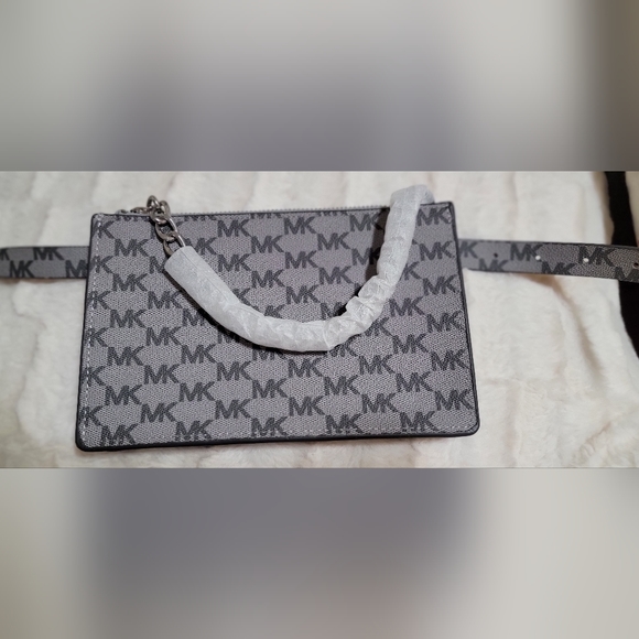 Michael Kors Handbags - MICHAEL KORS MK Logo Chain Belt Bag Waist Pack Gray Silver Chain CLASSIC STYLE!!